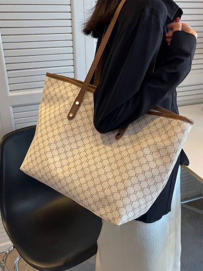 Fashionable Vintage Flower Print Colorblock Tote Bag