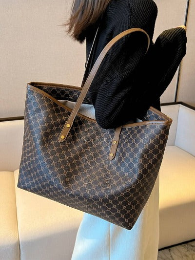 Fashionable Vintage Flower Print Colorblock Tote Bag