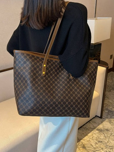 Fashionable Vintage Flower Print Colorblock Tote Bag