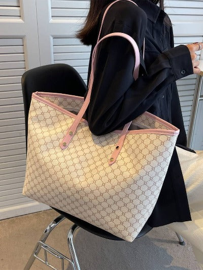 Fashionable Vintage Flower Print Colorblock Tote Bag