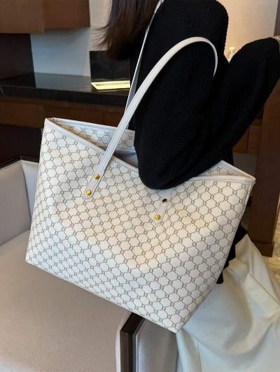 Fashionable Vintage Flower Print Colorblock Tote Bag