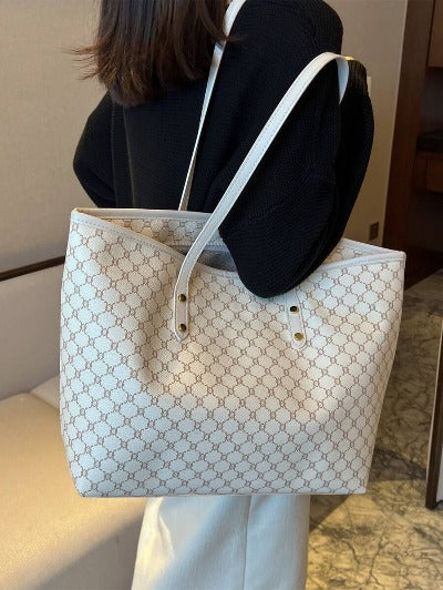 Fashionable Vintage Flower Print Colorblock Tote Bag