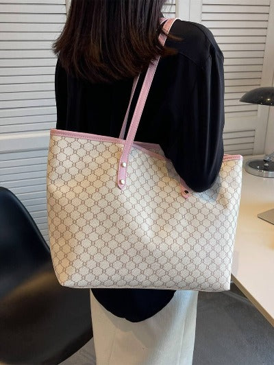 Fashionable Vintage Flower Print Colorblock Tote Bag