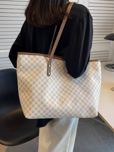 Fashionable Vintage Flower Print Colorblock Tote Bag