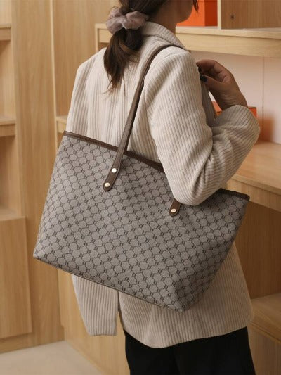 Fashionable Vintage Flower Print Colorblock Tote Bag