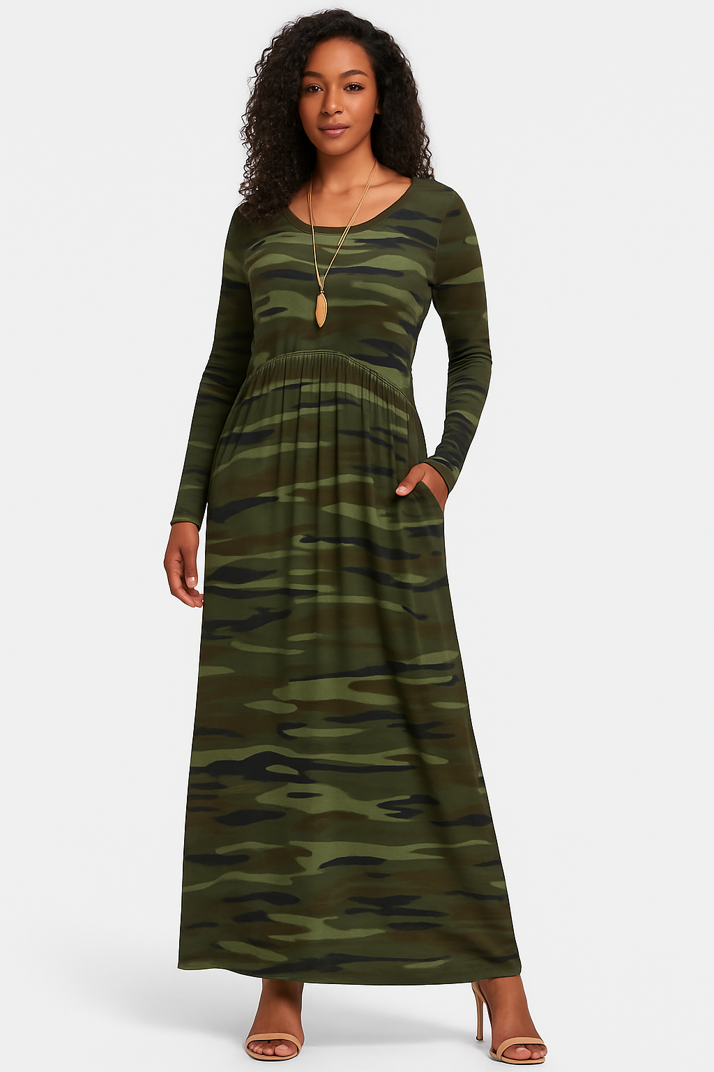 Women's Long Sleeve Loose Plain Maxi Dresses Casual Long Dresses with Pockets