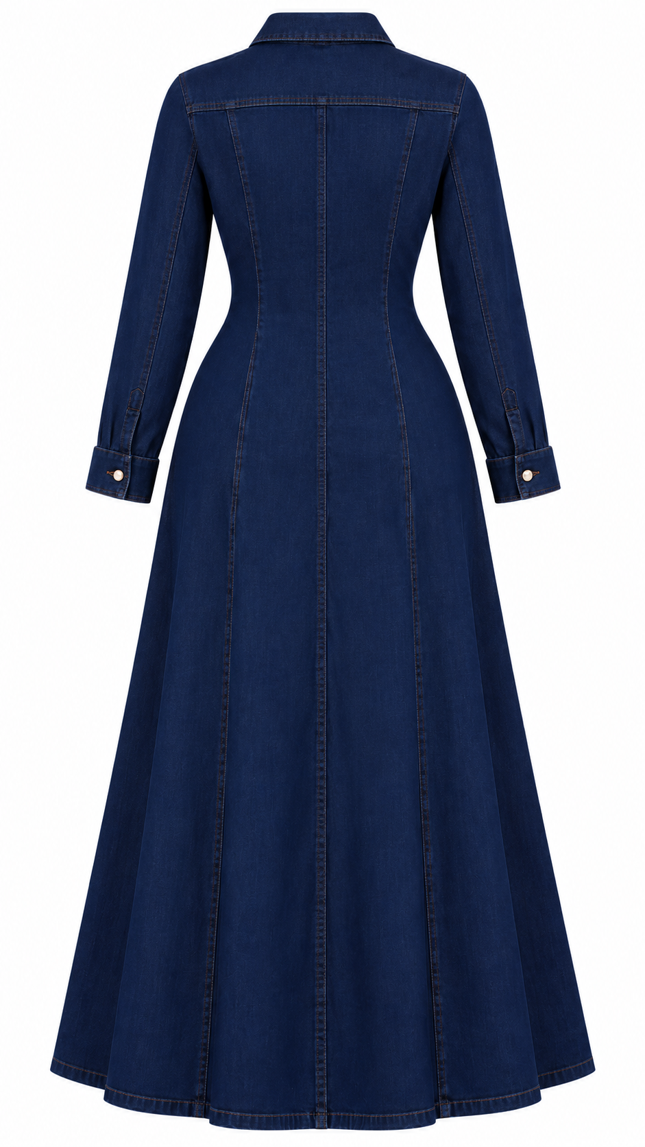 Step out in style with this elegant dark blue denim dress! Designed to flatter your curves with a stylish, slimming silhouette. Perfect for fall and winter, casual outings, work, or special occasions. Available in plus