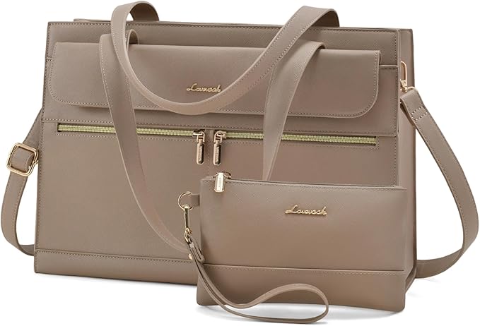 Laptop Tote for Women - 15.6 Inch Professional Leather Computer Briefcase - Waterproof Shoulder Bag - Large Capacity Business Teacher Office Bag - Crossbody Purse