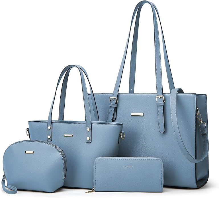 Synthetic Leather Handbags Tote Bag Shoulder Bag Top Handle Satchel Purse Set 4pcs