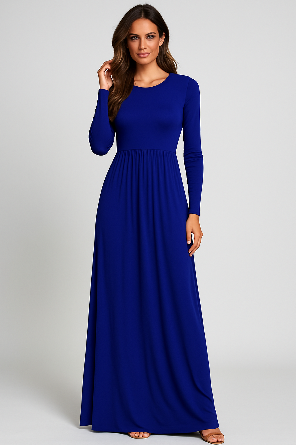Women's Long Sleeve Loose Plain Maxi Dresses Casual Long Dresses with Pockets