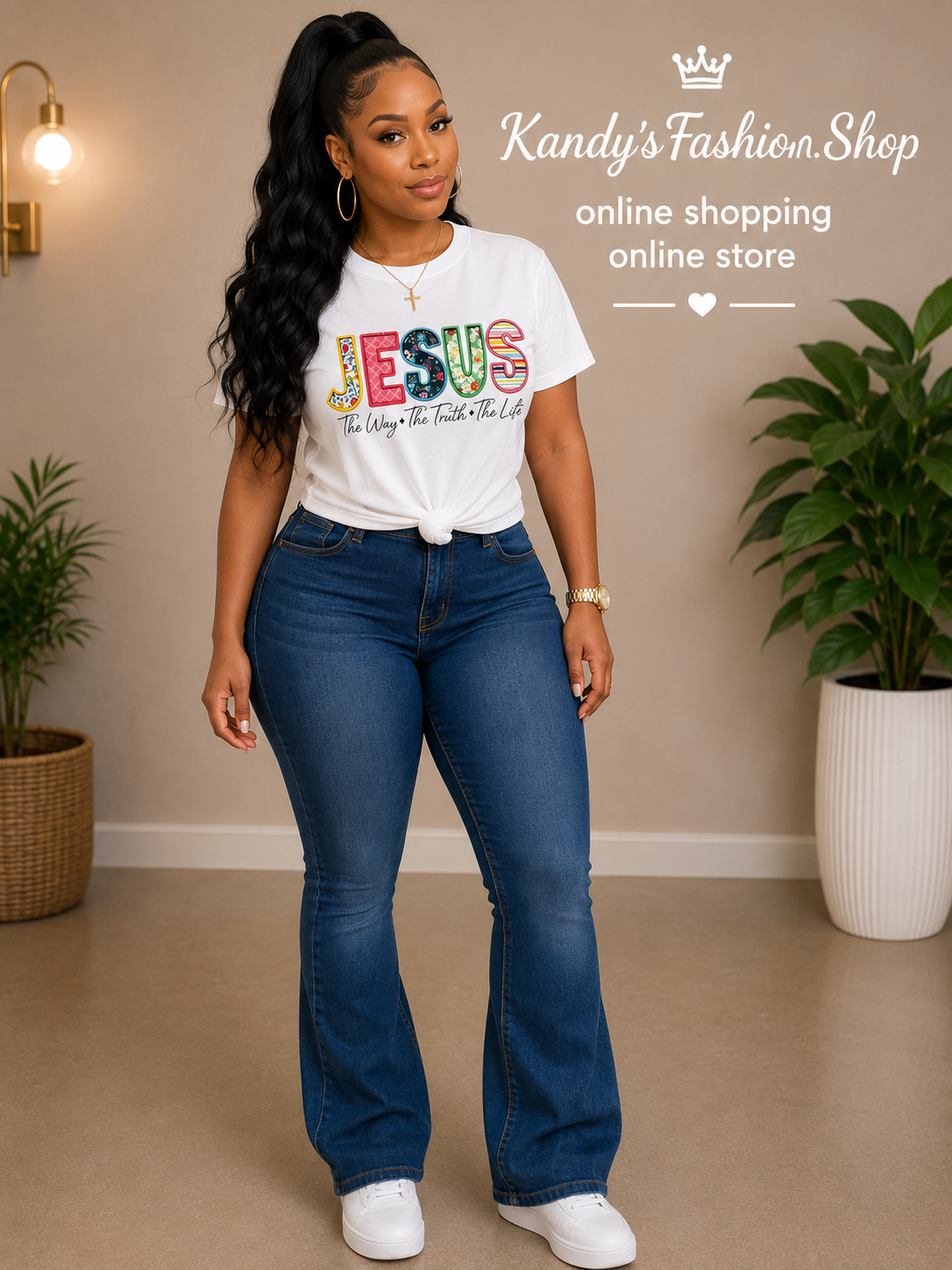 Christian T-Shirt-Jesus Is The Way Truth Life Bible Texts Printed Shirt-Floral Pattern White - Religious Machine Washable Everyday Devotion, Women’s and Girls T-Shirts
