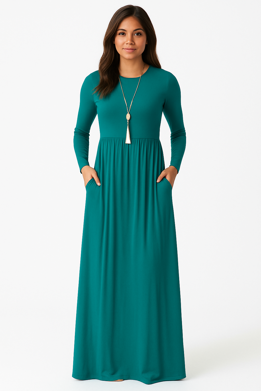 Women's Long Sleeve Loose Plain Maxi Dresses Casual Long Dresses with Pockets