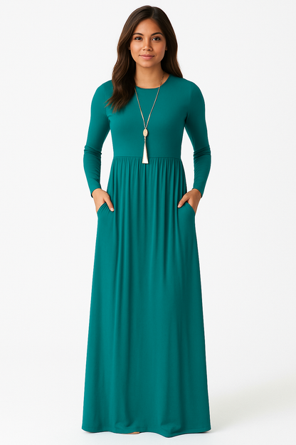 Women's Long Sleeve Loose Plain Maxi Dresses Casual Long Dresses with Pockets