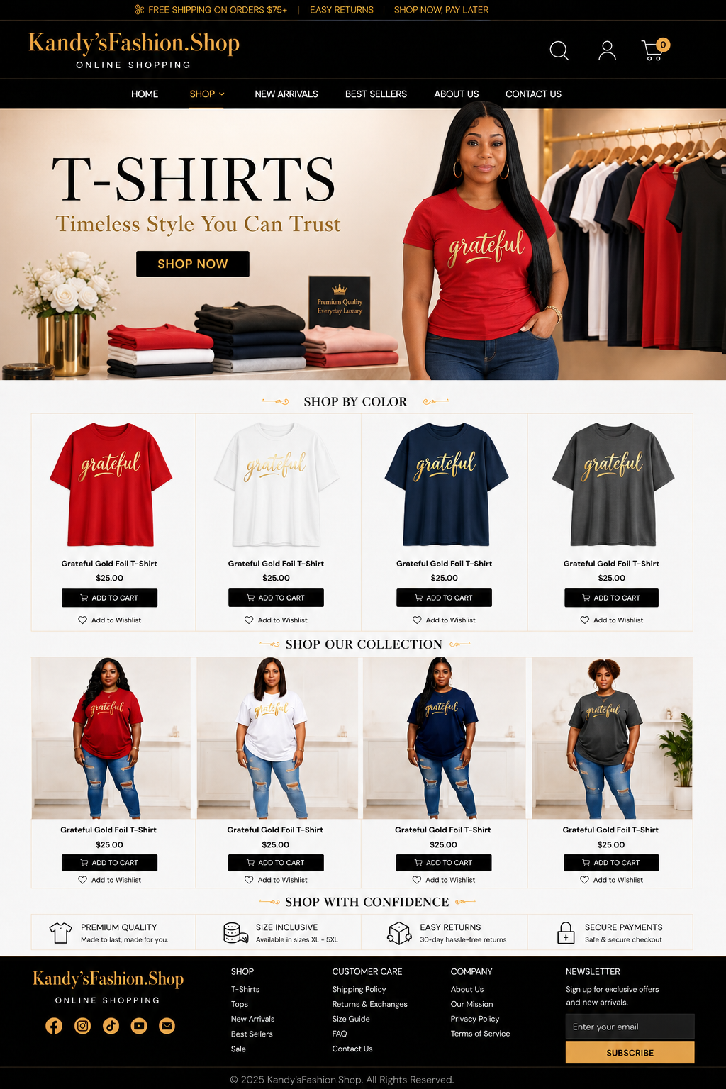 Women's Oversized Short Sleeve T-Shirt With Gold Foil "Grateful" Cursive Letter Print, Crew Neck, Casual Loose Fit Graphic Tee, Daily Streetwear Top