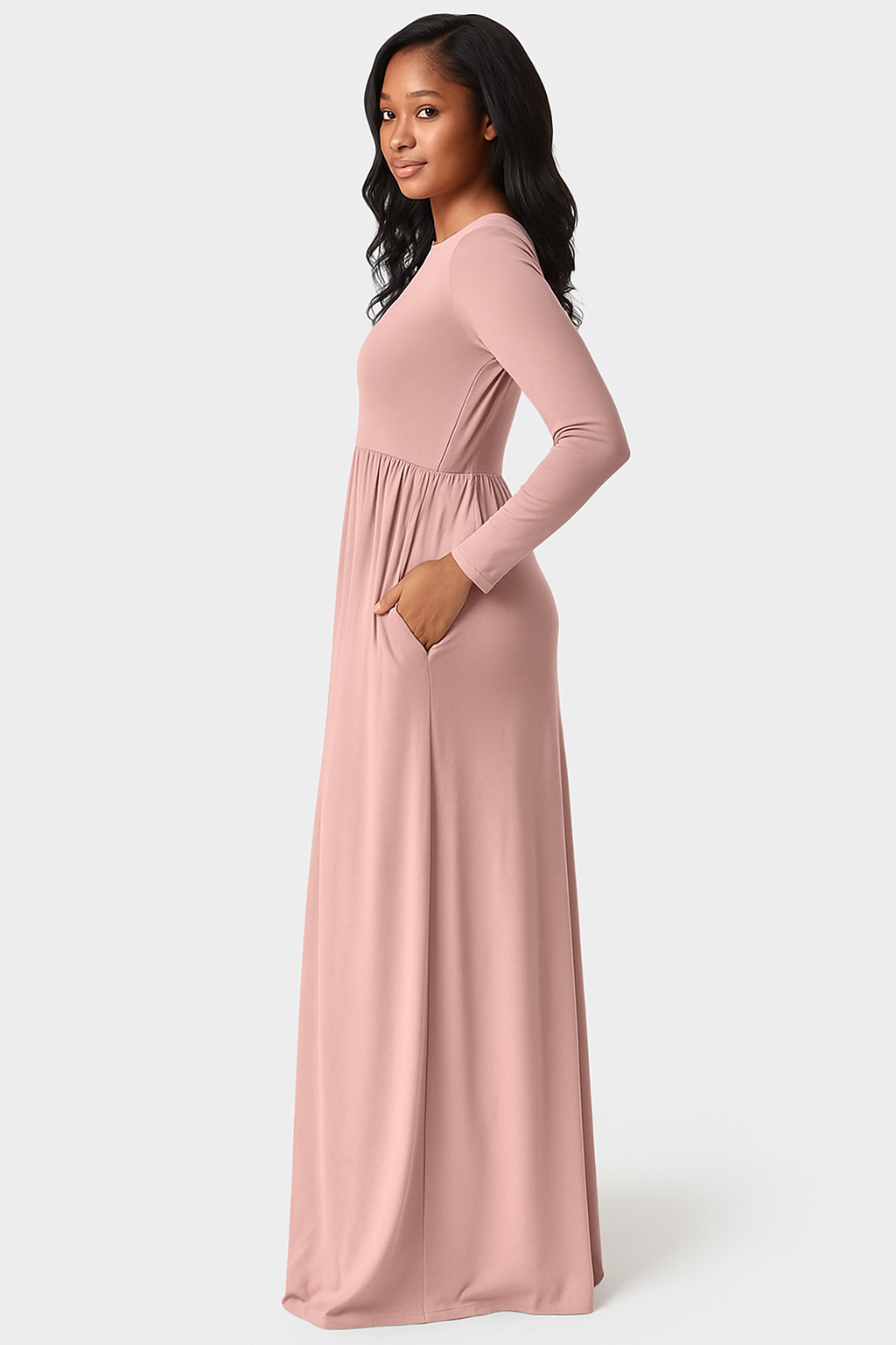 Women's Long Sleeve Loose Plain Maxi Dresses Casual Long Dresses with Pockets