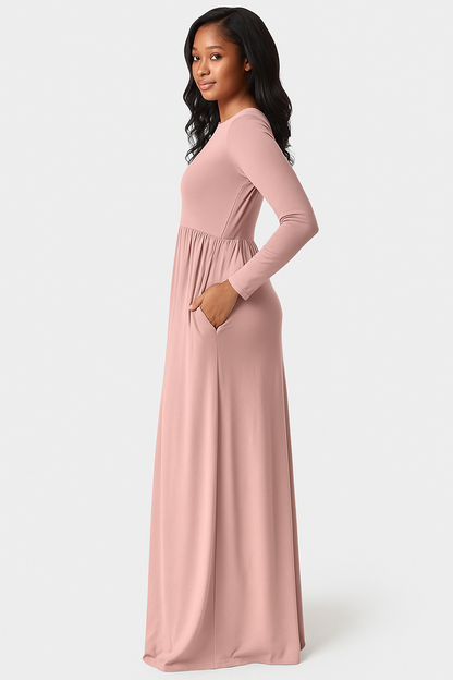 Women's Long Sleeve Loose Plain Maxi Dresses Casual Long Dresses with Pockets