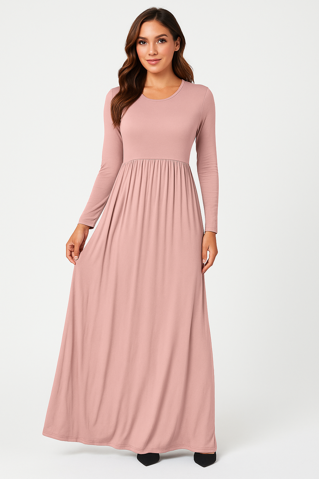 Women's Long Sleeve Loose Plain Maxi Dresses Casual Long Dresses with Pockets