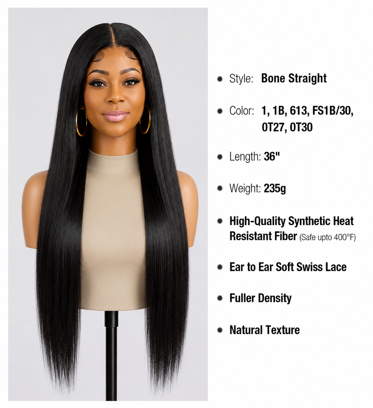 Favor Look Good On Me, Wig-36 Inch Bone Straight Super Long length Wig Lace Front Wigs Middle Center Part Wig for Black Women Realistic Hairline Heat Resistant Synthetic Wig  (36 Inch, 1-Jet Black)