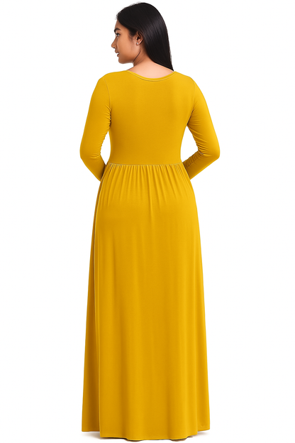 Women's Long Sleeve Loose Plain Maxi Dresses Casual Long Dresses with Pockets