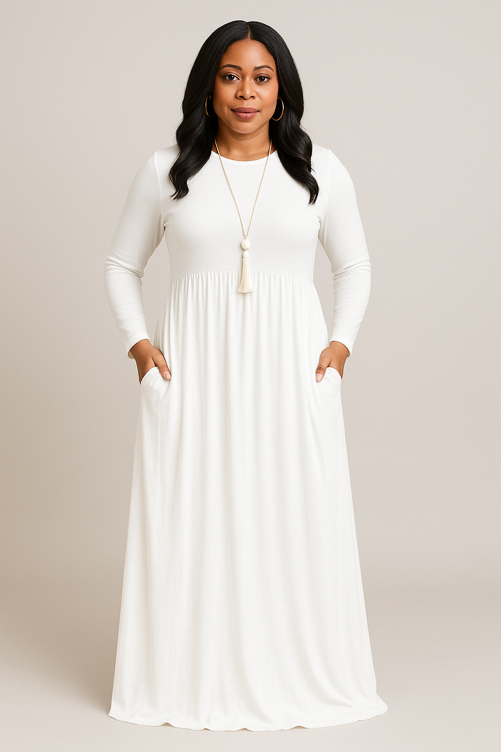 Women's Long Sleeve Loose Plain Maxi Dresses Casual Long Dresses with Pockets