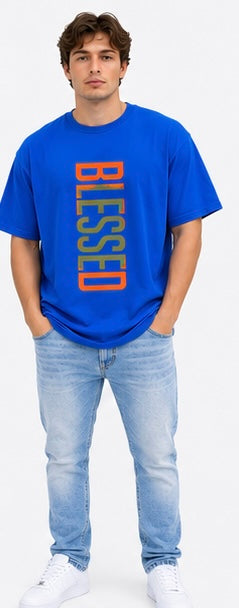 Mens Clothes BLESSED Graphic Print T-Shirt Summer Clothes Casual Short Sleeve Crew Neck T- Shirts