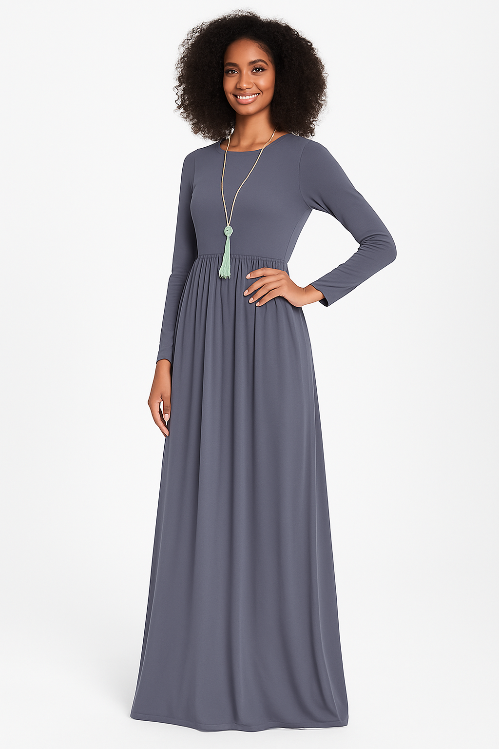 Women's Long Sleeve Loose Plain Maxi Dresses Casual Long Dresses with Pockets