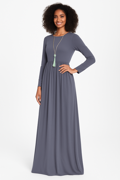 Women's Long Sleeve Loose Plain Maxi Dresses Casual Long Dresses with Pockets