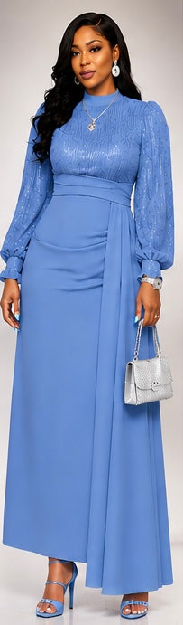 Regular & Plus Size Women's Elegant Sequin Embellished Long Sleeve Fit & Flare Dress, Suitable For Banquet, Party, Wedding Guest, New Year, Christmas , Fall