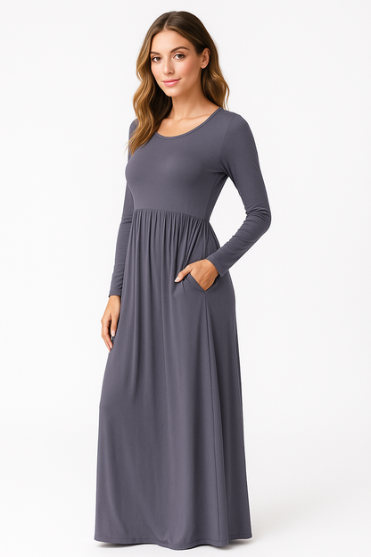 Women's Long Sleeve Loose Plain Maxi Dresses Casual Long Dresses with Pockets