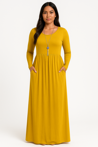 Women's Long Sleeve Loose Plain Maxi Dresses Casual Long Dresses with Pockets