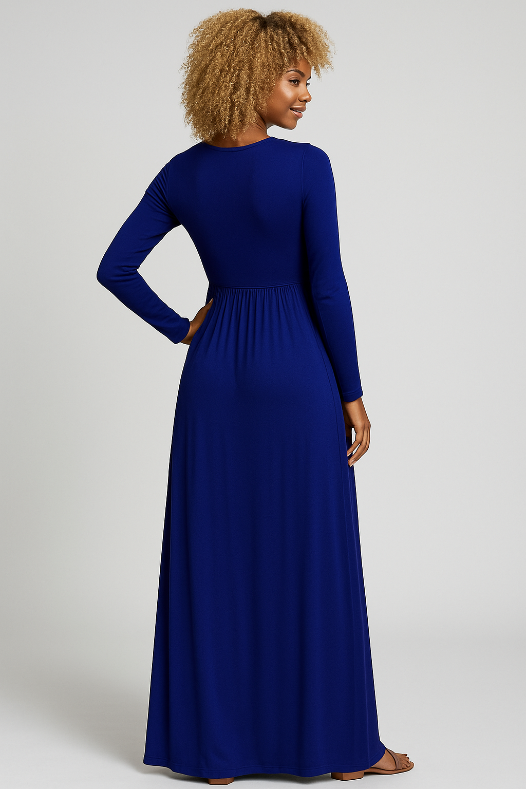 Women's Long Sleeve Loose Plain Maxi Dresses Casual Long Dresses with Pockets