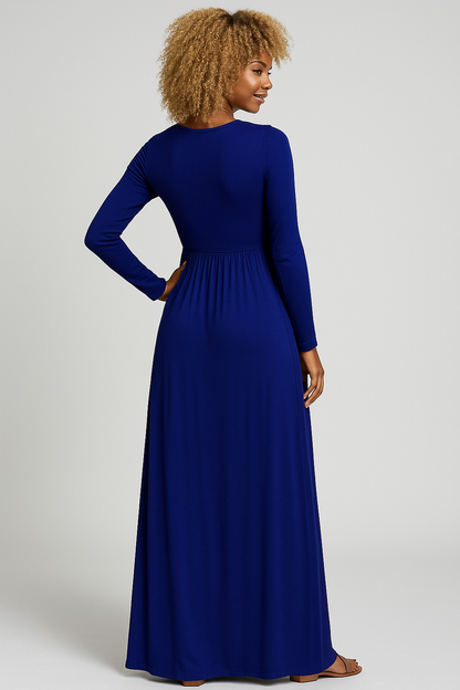 Women's Long Sleeve Loose Plain Maxi Dresses Casual Long Dresses with Pockets