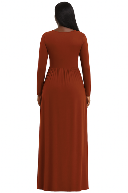 Women's Long Sleeve Loose Plain Maxi Dresses Casual Long Dresses with Pockets
