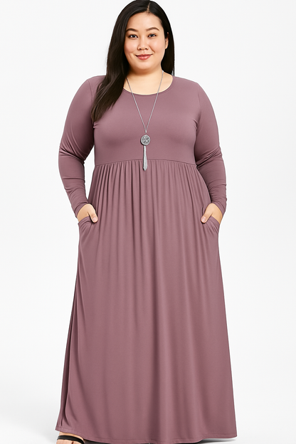 Women's Long Sleeve Loose Plain Maxi Dresses Casual Long Dresses with Pockets