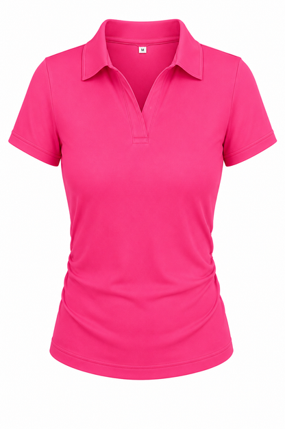 Women's Solid Color Polo Collar Short Sleeve Casual-  T-Shirt