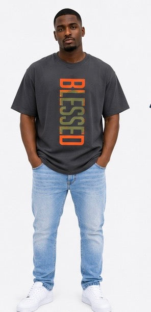 Mens Clothes BLESSED Graphic Print T-Shirt Summer Clothes Casual Short Sleeve Crew Neck T- Shirts