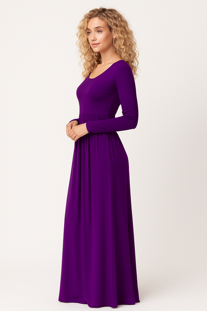Women's Long Sleeve Loose Plain Maxi Dresses Casual Long Dresses with Pockets