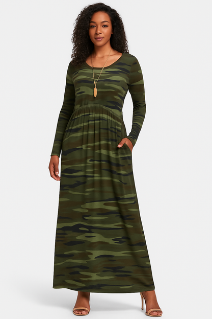 Women's Long Sleeve Loose Plain Maxi Dresses Casual Long Dresses with Pockets