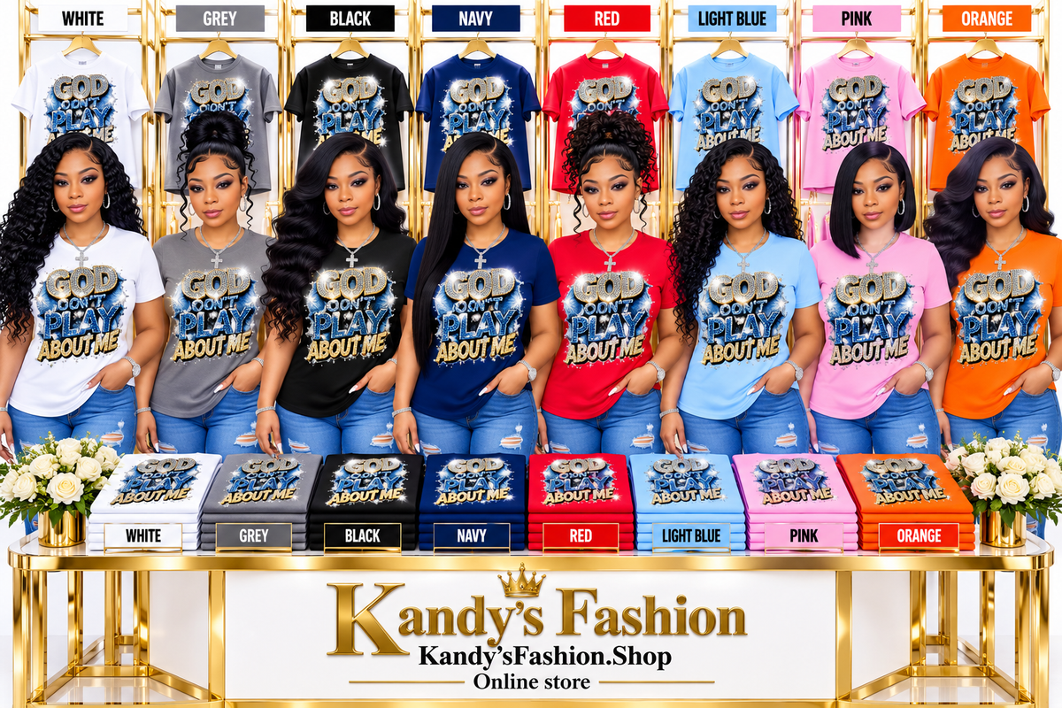 100% Cotton Women’s Christian T-Shirt | “God Doesn’t Play Games With Me” Rhinestone Denim-Look Graphic Tee