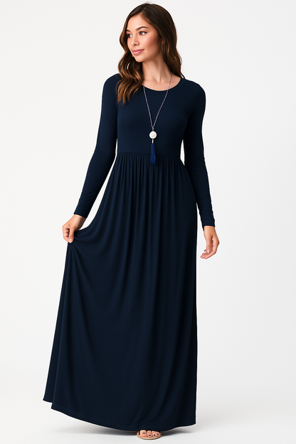 Women's Long Sleeve Loose Plain Maxi Dresses Casual Long Dresses with Pockets