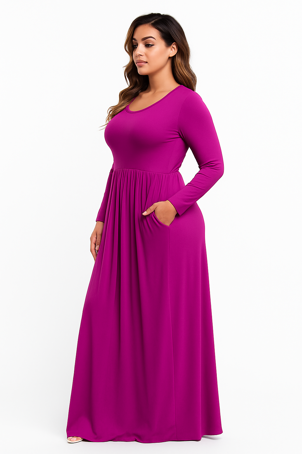 Women's Long Sleeve Loose Plain Maxi Dresses Casual Long Dresses with Pockets
