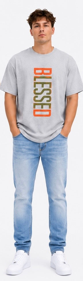 Mens Clothes BLESSED Graphic Print T-Shirt Summer Clothes Casual Short Sleeve Crew Neck T- Shirts