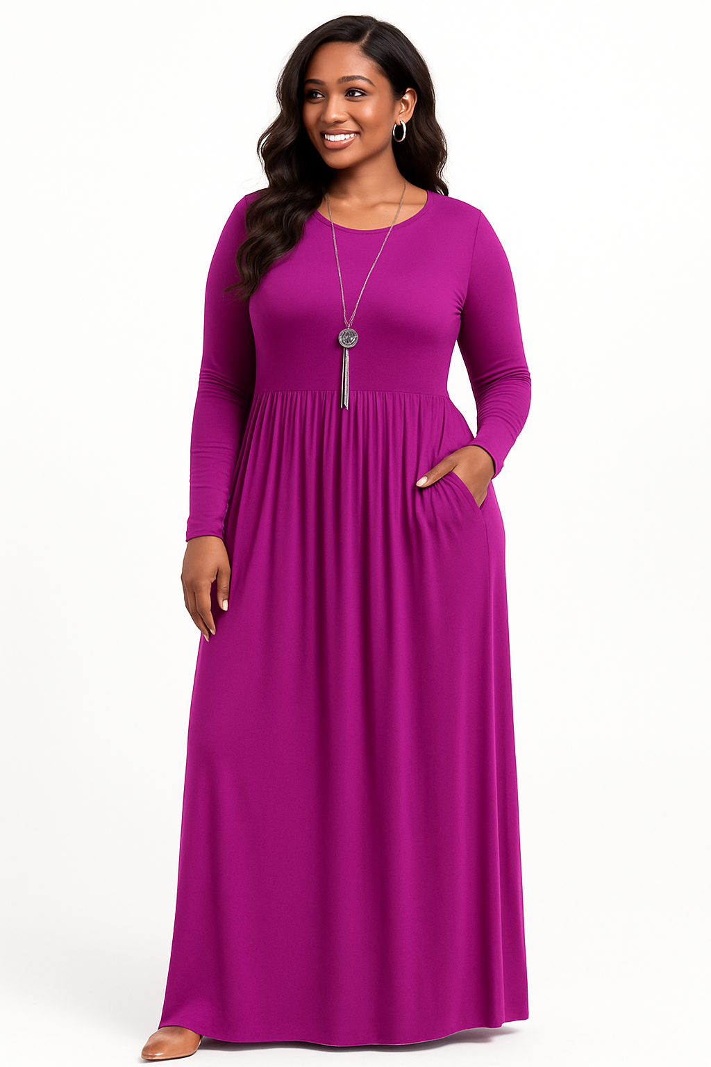 Women's Long Sleeve Loose Plain Maxi Dresses Casual Long Dresses with Pockets