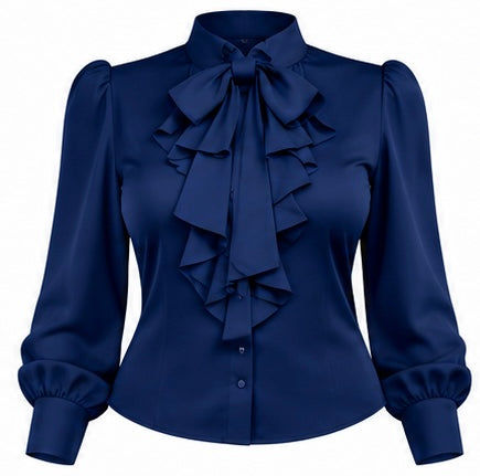 Women's Elegant Long Sleeve Blouse, Wine Red With Tie Collar, Ruffle And Bow Details, Regular Fit Top, Suitable For Work, Spring, Church