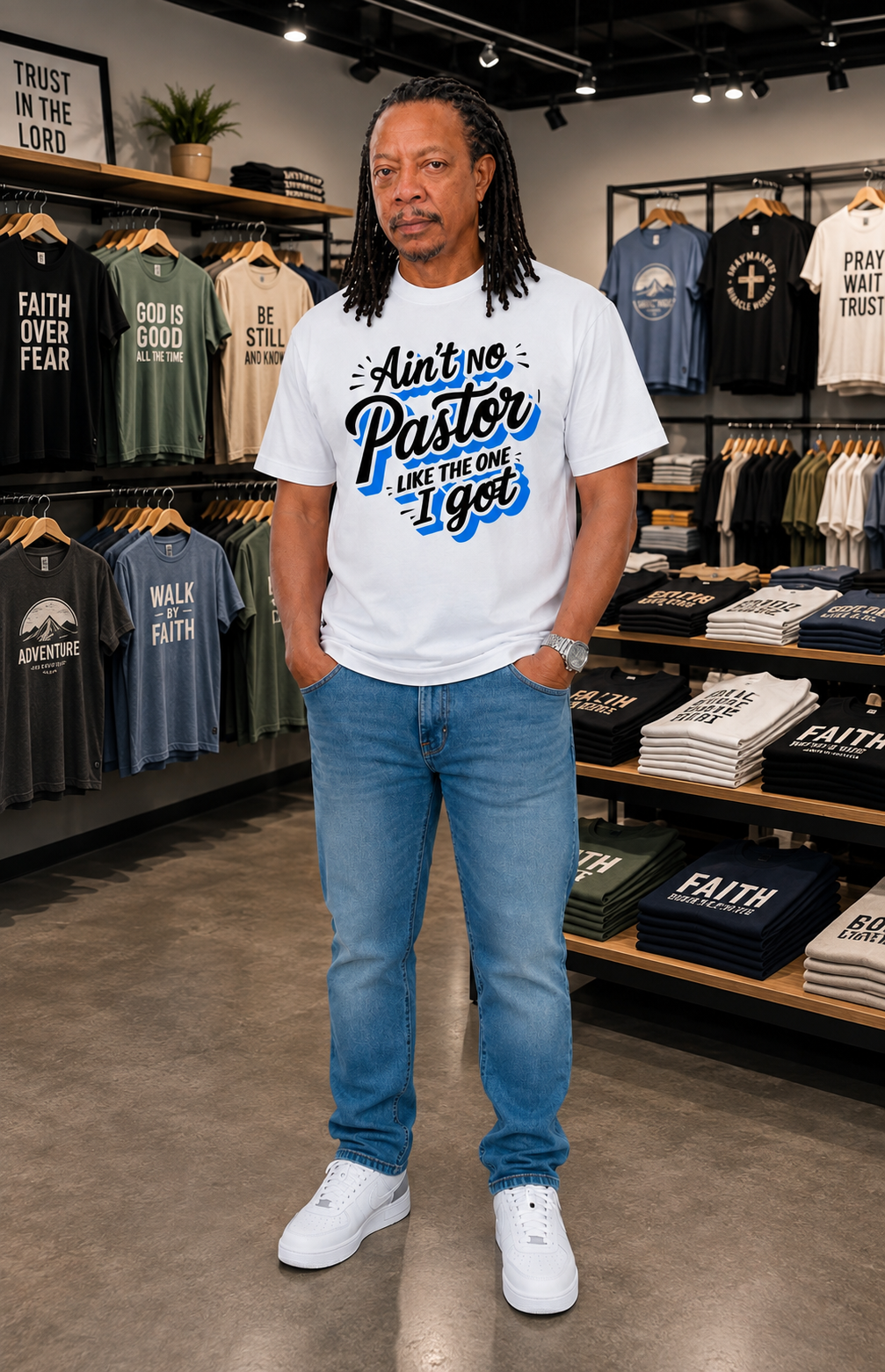 Ain't No Pastor Like The One I Got T-Shirt 180gsm Streetwear Relaxed Blue White Graphic S-XXXL