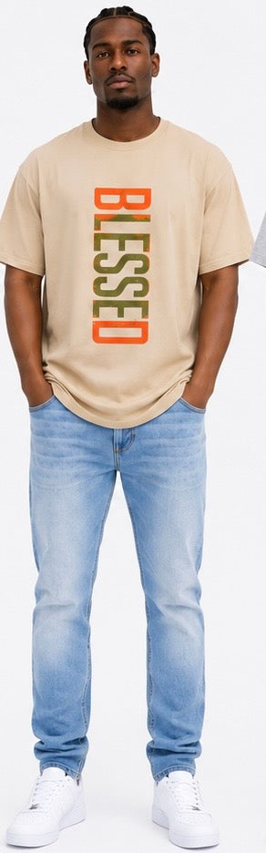 Mens Clothes BLESSED Graphic Print T-Shirt Summer Clothes Casual Short Sleeve Crew Neck T- Shirts