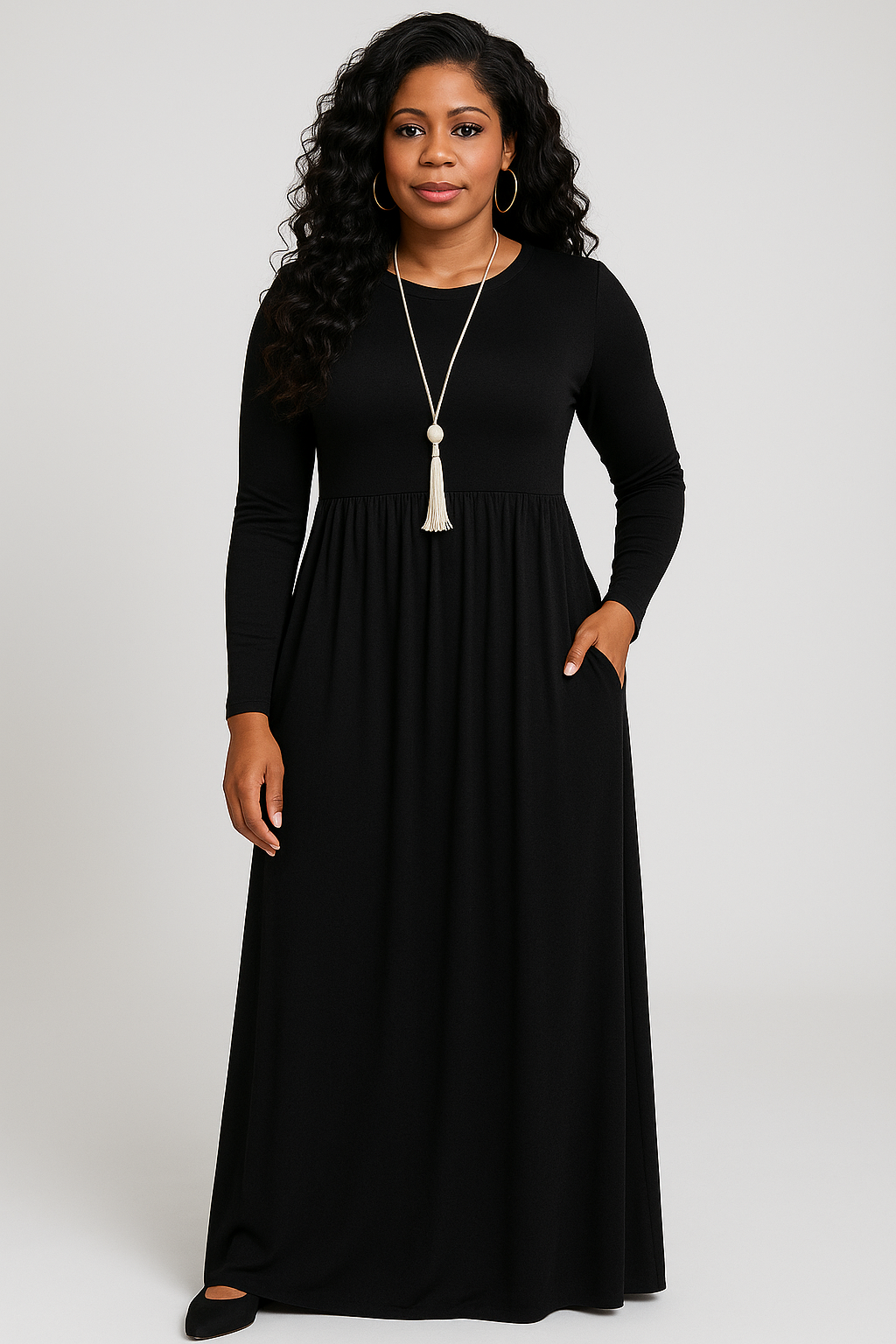 Women's Long Sleeve Loose Plain Maxi Dresses Casual Long Dresses with Pockets