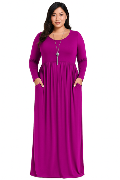 Women's Long Sleeve Loose Plain Maxi Dresses Casual Long Dresses with Pockets