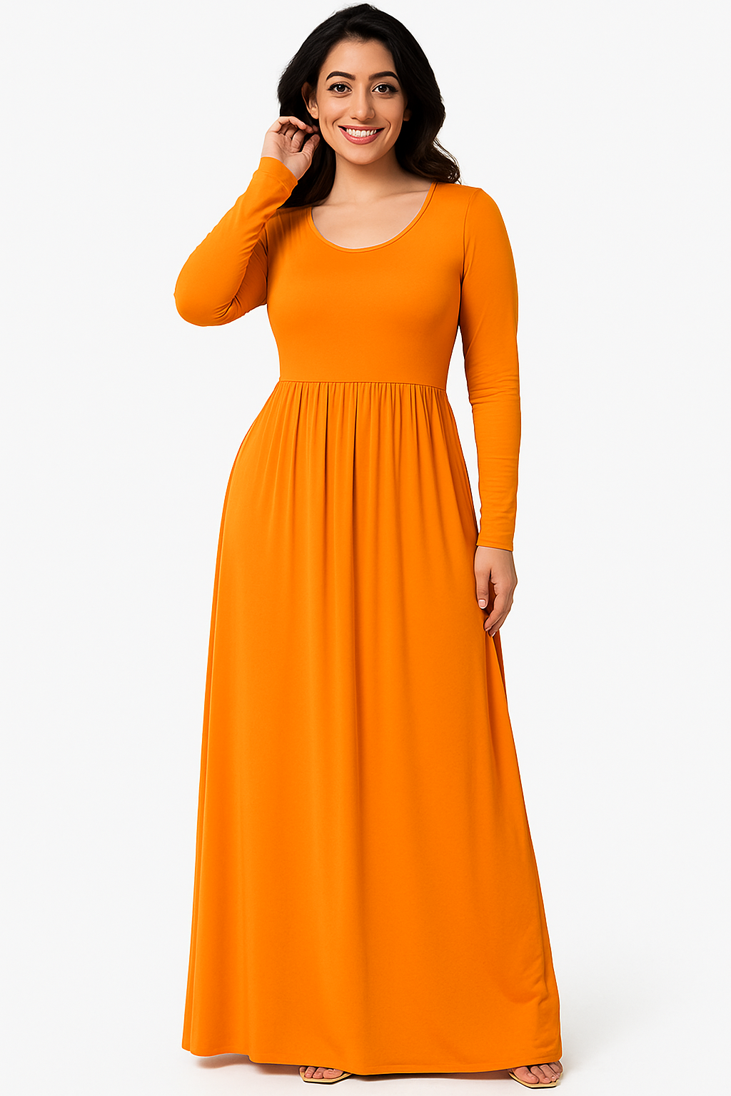 Women's Long Sleeve Loose Plain Maxi Dresses Casual Long Dresses with Pockets