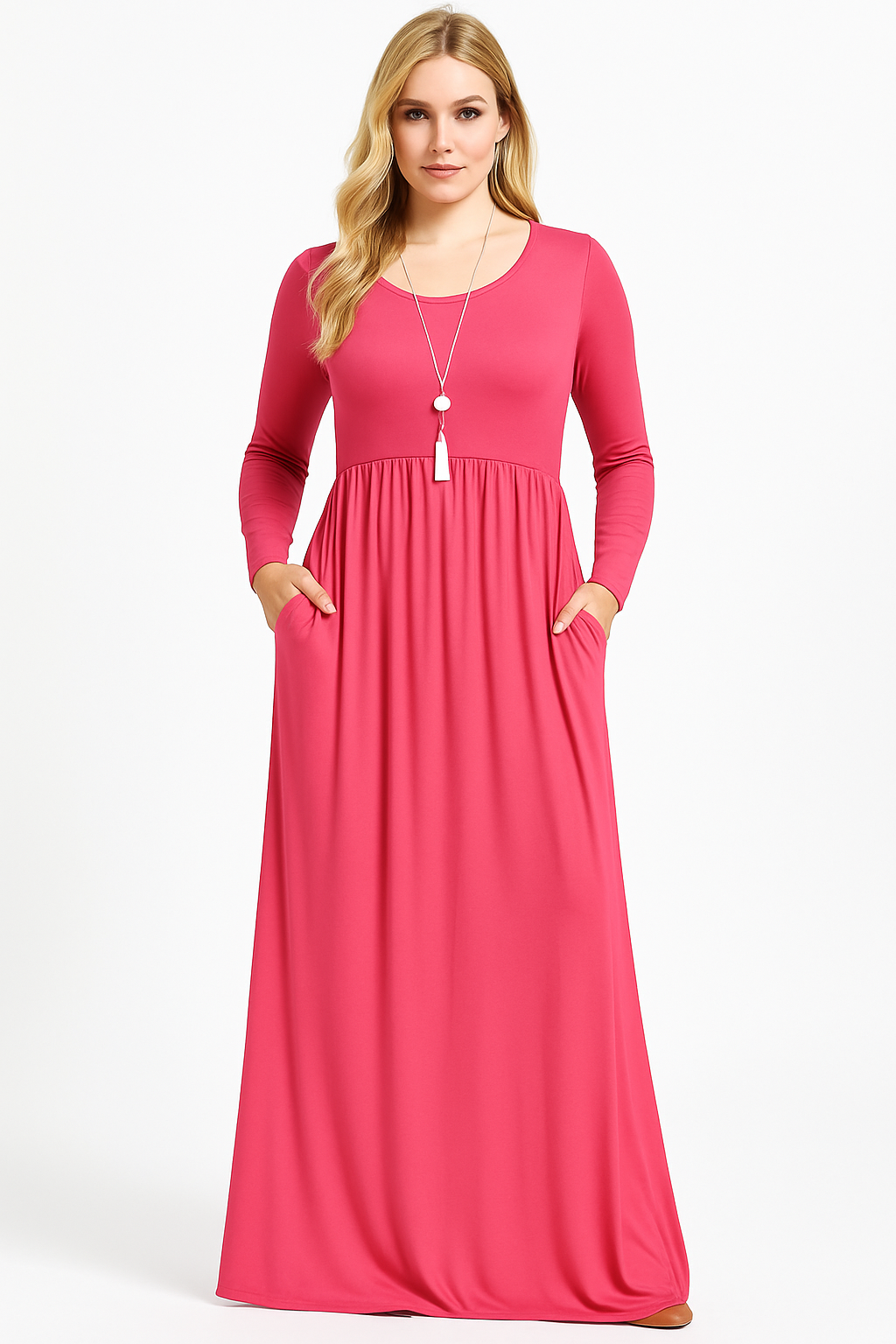 Women's Long Sleeve Loose Plain Maxi Dresses Casual Long Dresses with Pockets